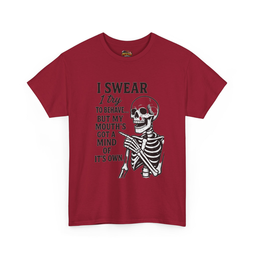 Funny Skeleton Tee, I Swear I Try to Behave T-Shirt, Halloween Shirt, Graphic Tee for Adults, Casual Wear, Gift Idea