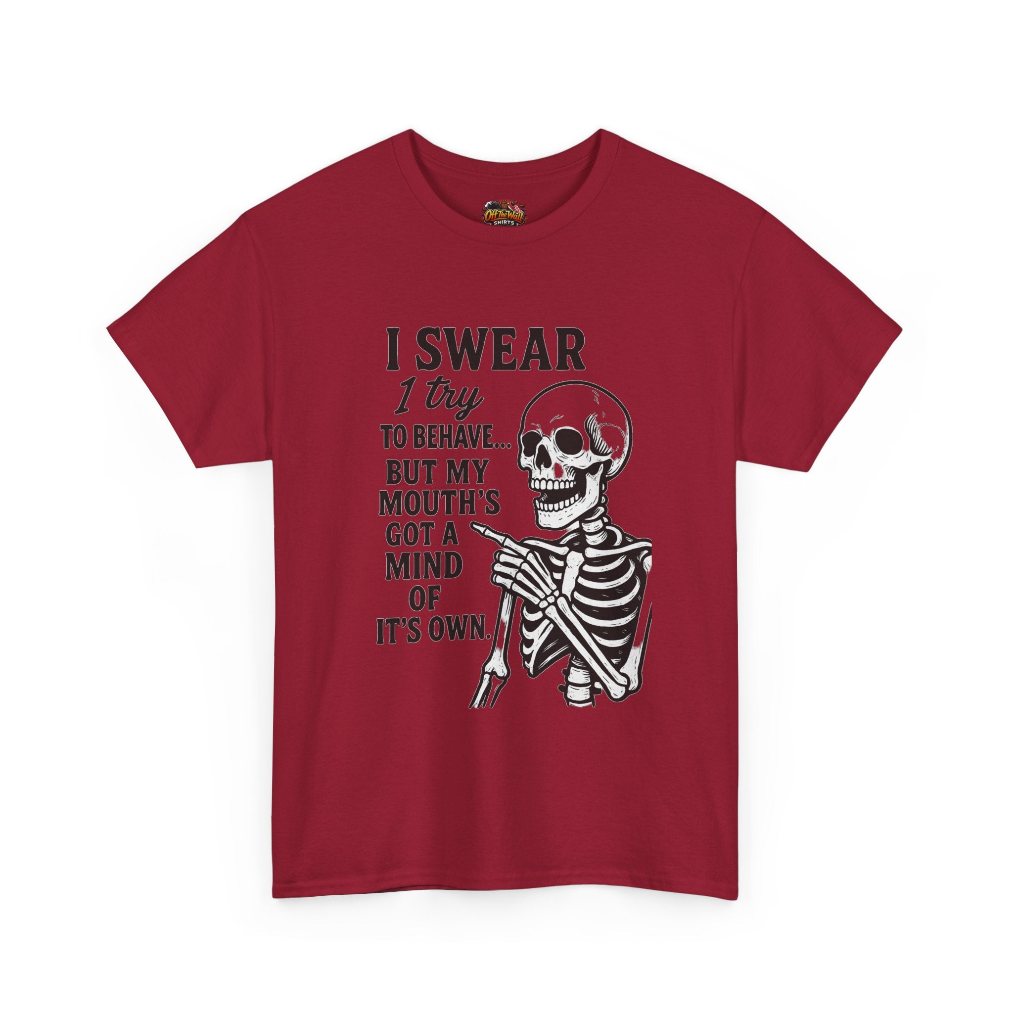 Funny Skeleton Tee, I Swear I Try to Behave T-Shirt, Halloween Shirt, Graphic Tee for Adults, Casual Wear, Gift Idea