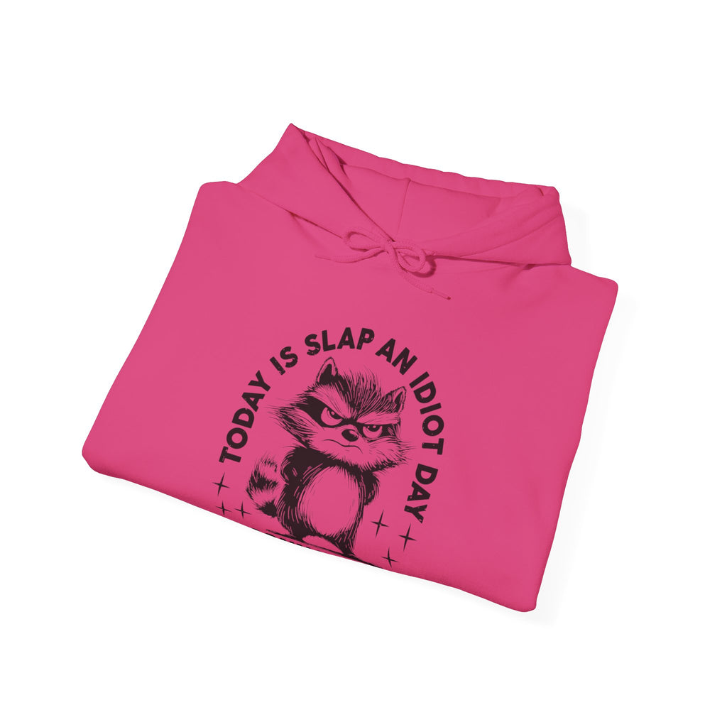 Funny Cat Quote Hoodie - Today is Slap an Idiot Day, Gift for Cat Lovers, Humor Sweatshirt, Cozy Unisex Top, Unique Birthday Present