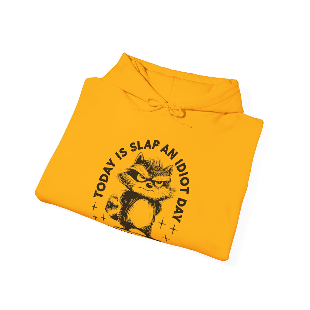 Funny Cat Quote Hoodie - Today is Slap an Idiot Day, Gift for Cat Lovers, Humor Sweatshirt, Cozy Unisex Top, Unique Birthday Present