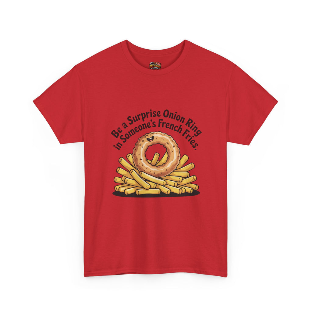 Funny Foodie Tee, Unisex Graphic Tee, Humor Shirt, Gift for Food Lovers, Casual Everyday Wear, Onion Ring Surprise Shirt