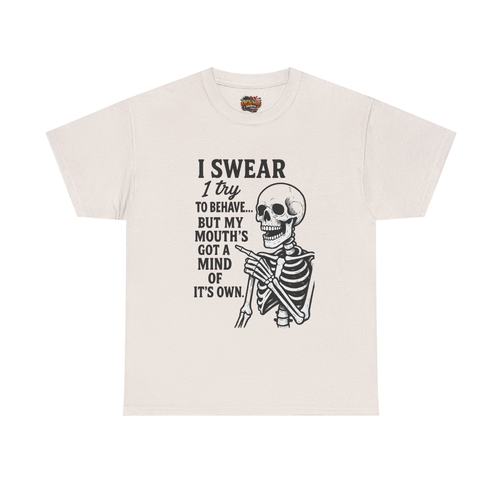 Funny Skeleton Tee, I Swear I Try to Behave T-Shirt, Halloween Shirt, Graphic Tee for Adults, Casual Wear, Gift Idea