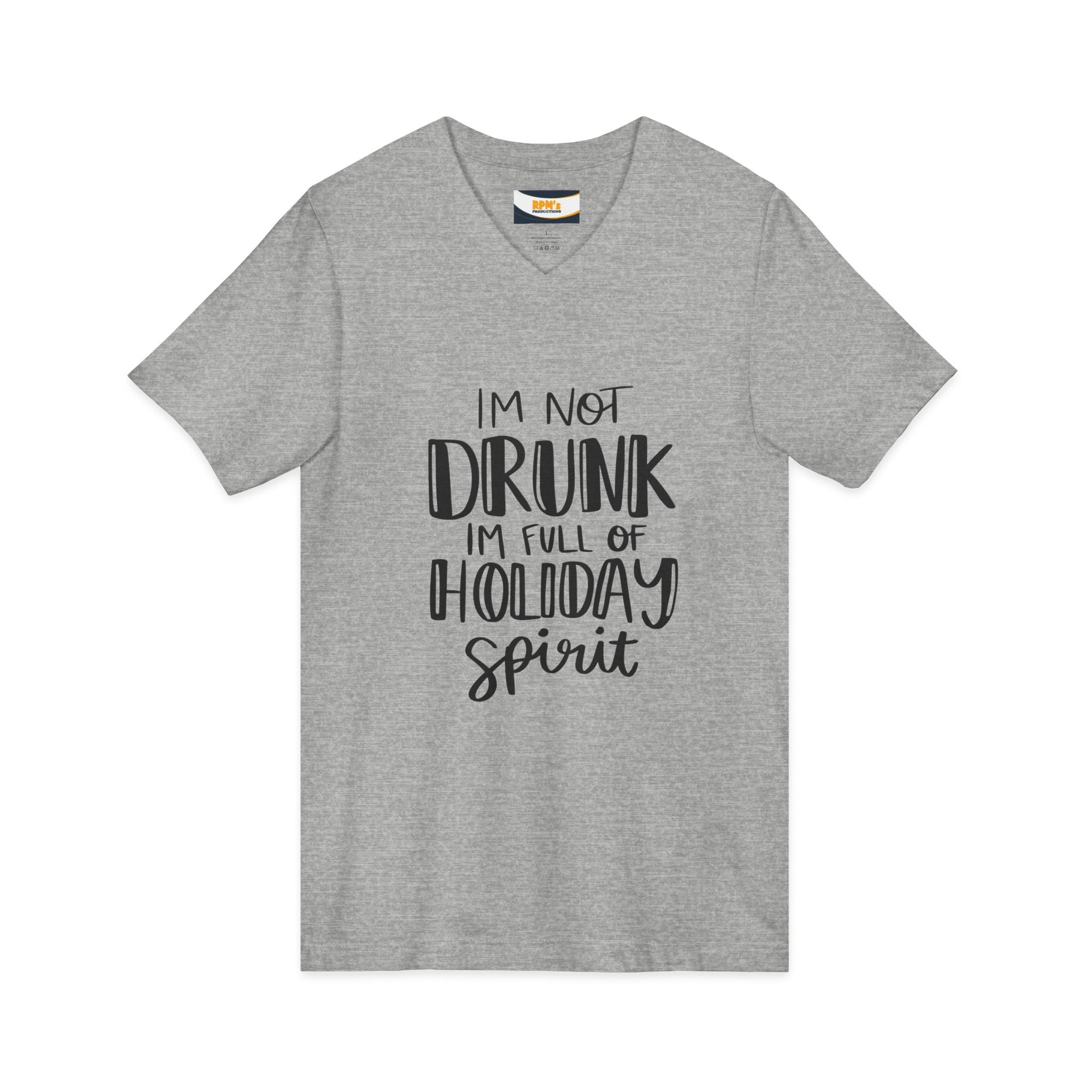 Holiday Spirit V-Neck Tee, Funny Holiday T-Shirt, Christmas V-Neck Shirt, Unisex Graphic Tee, Festive Message Top