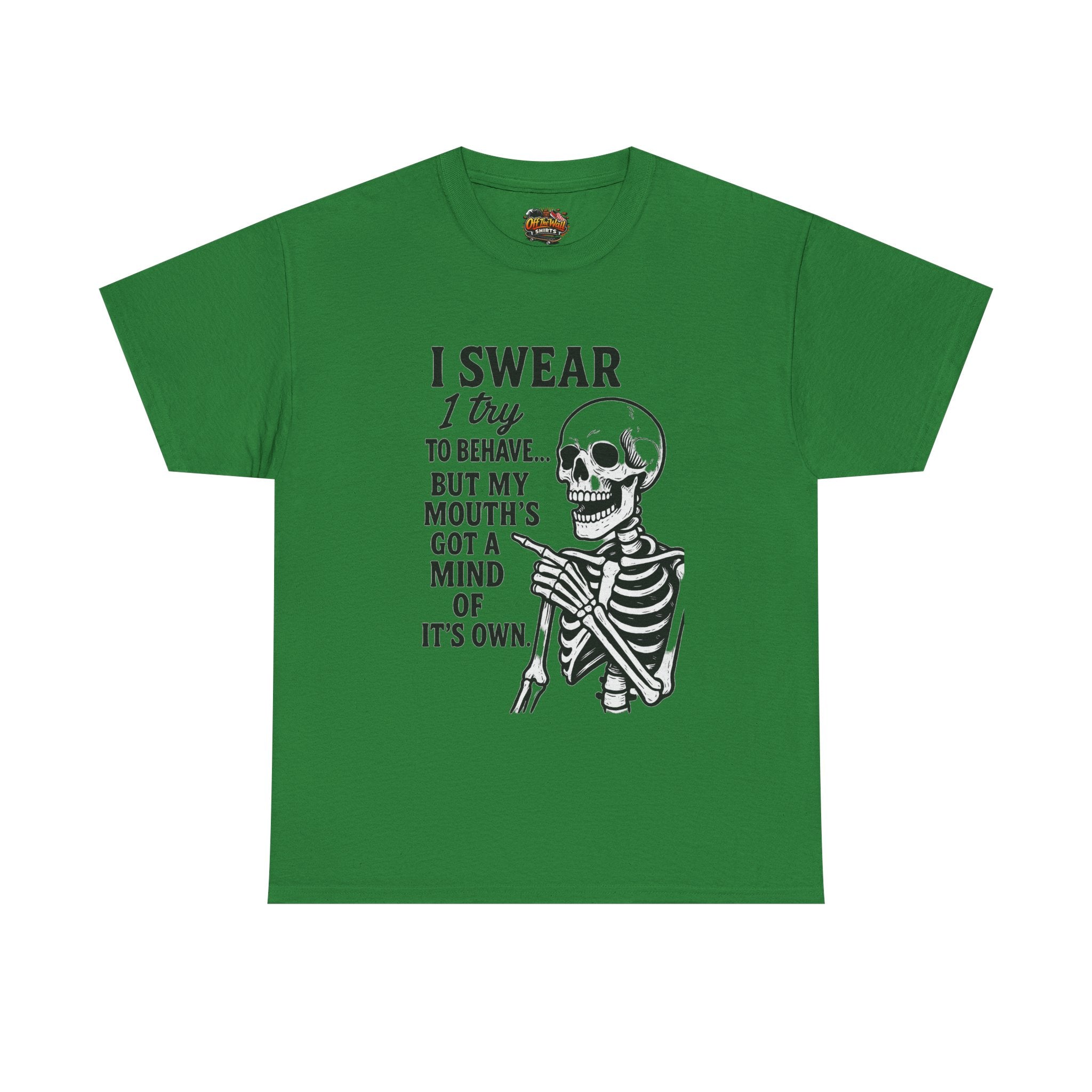 Funny Skeleton Tee, I Swear I Try to Behave T-Shirt, Halloween Shirt, Graphic Tee for Adults, Casual Wear, Gift Idea