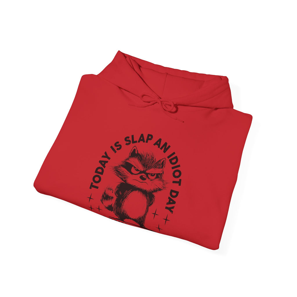 Funny Cat Quote Hoodie - Today is Slap an Idiot Day, Gift for Cat Lovers, Humor Sweatshirt, Cozy Unisex Top, Unique Birthday Present