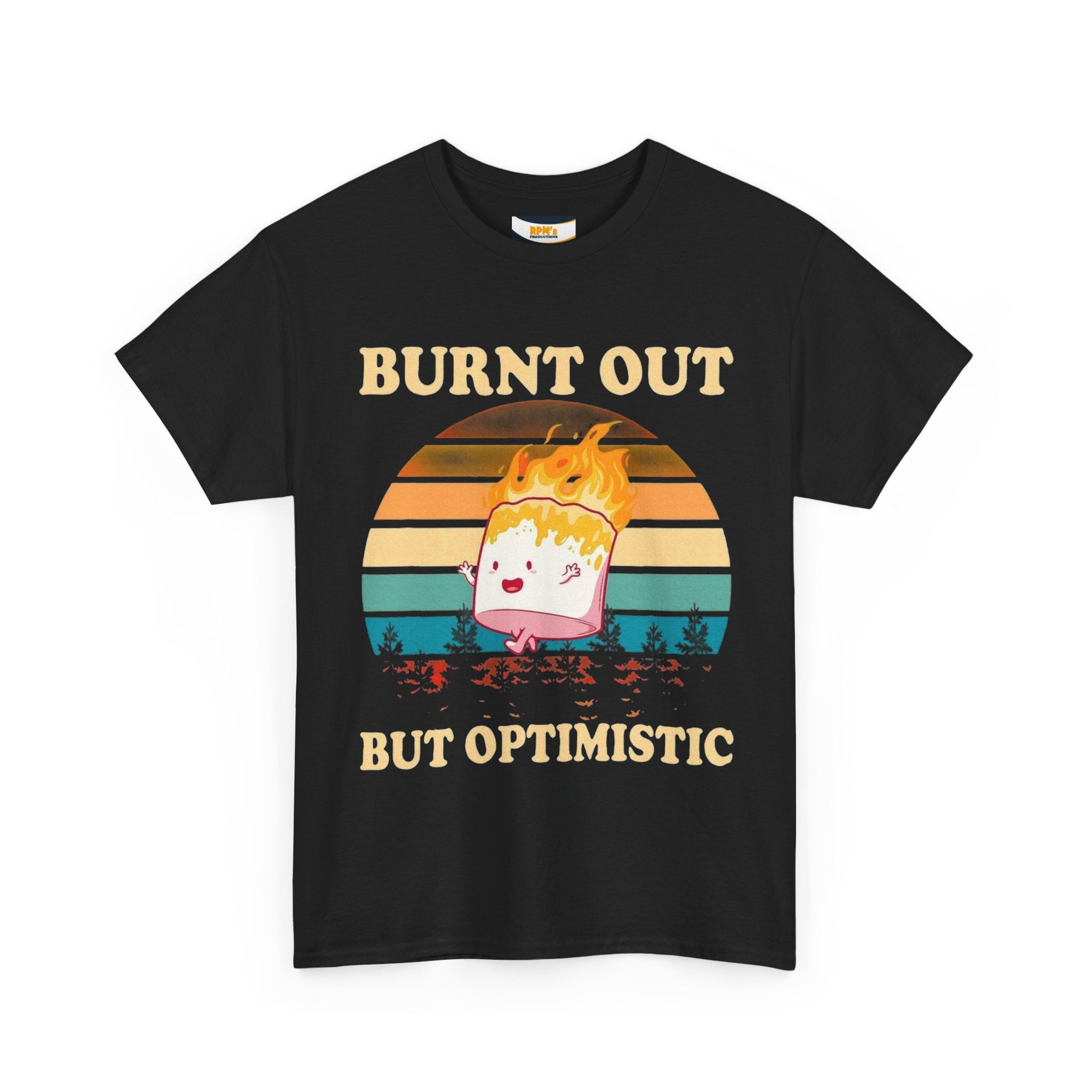 Burnt Out But Optimistic Unisex Heavy Cotton Tee | Funny Graphic Tee | Gift for Friends | Casual Wear | Positive Vibes | Self-Care Apparel