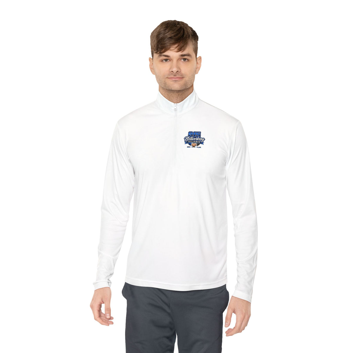 Quarter-Zip Pullover — Small Chest Logo, Nautical Coastal Graphic
