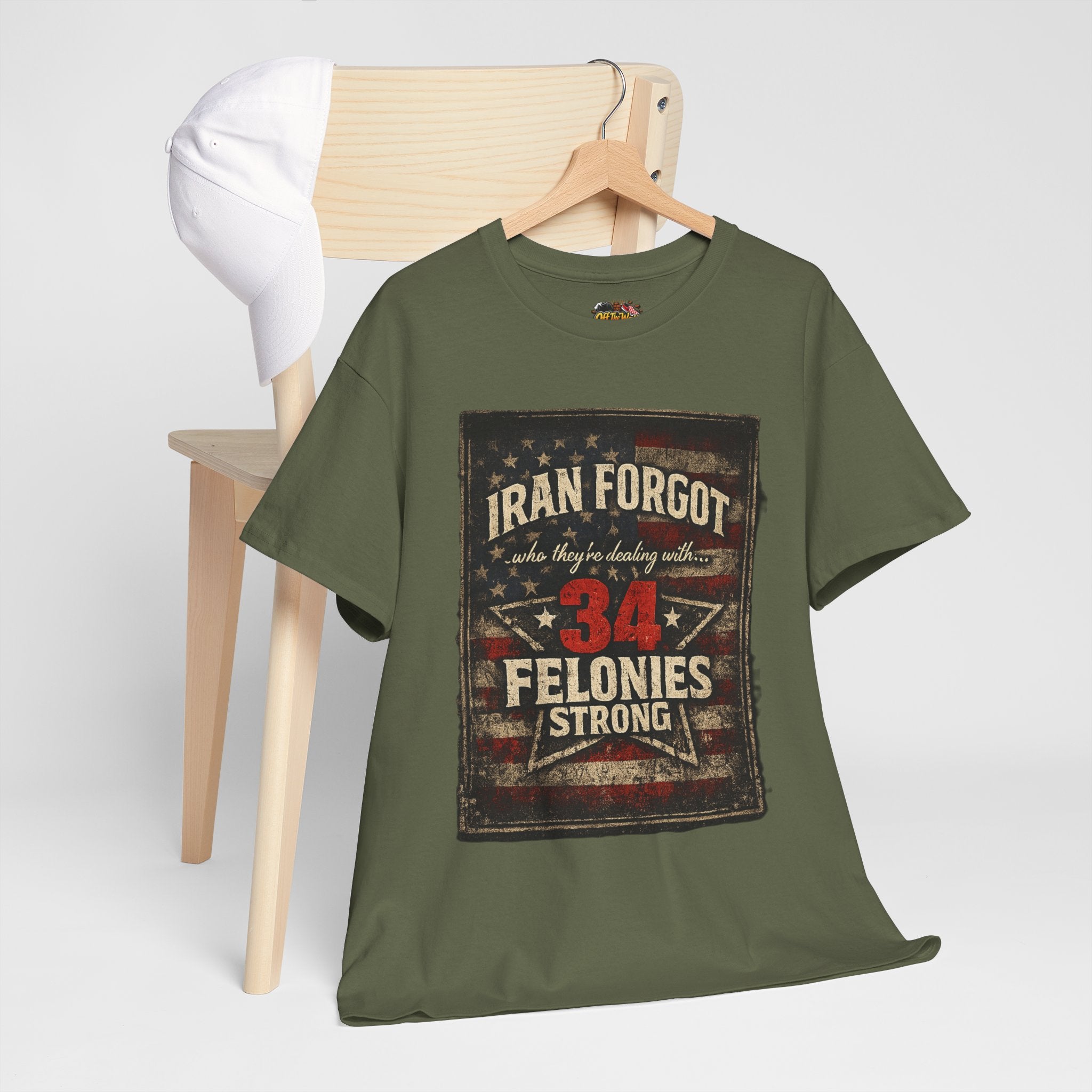 34 Felonies Strong Graphic Tee — Vintage Americana Felon Humor T-Shirt