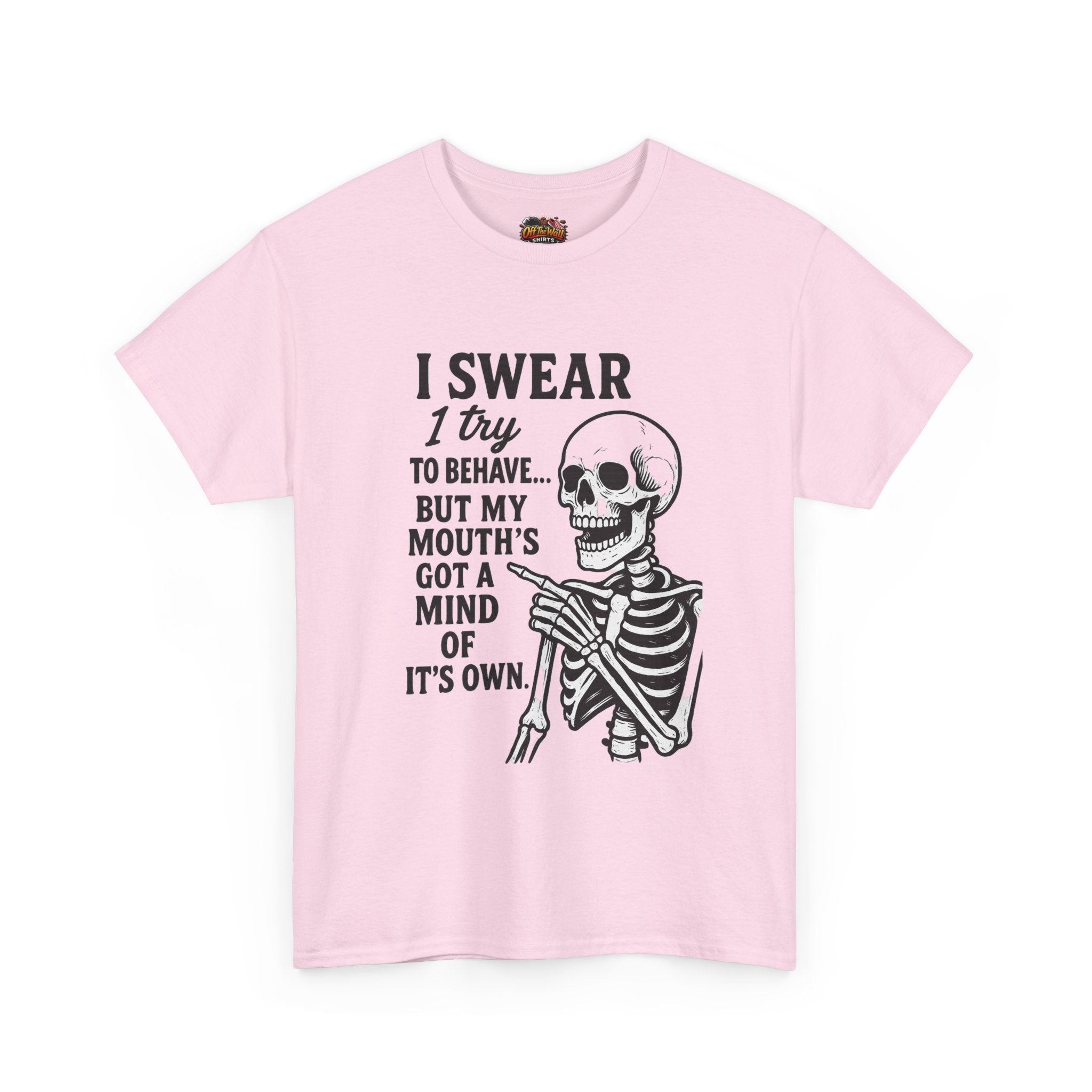Funny Skeleton Tee, I Swear I Try to Behave T-Shirt, Halloween Shirt, Graphic Tee for Adults, Casual Wear, Gift Idea