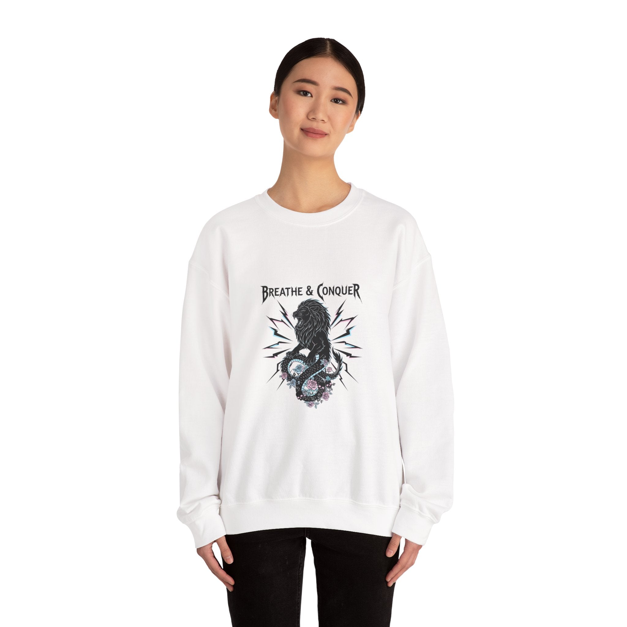 Breathe & Conquer Sweatshirt | metal font shirt, gothic wellness quote
