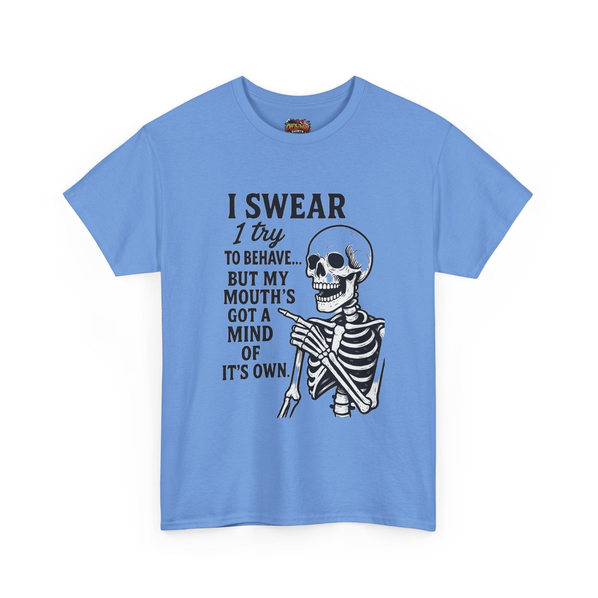 Funny Skeleton Tee, I Swear I Try to Behave T-Shirt, Halloween Shirt, Graphic Tee for Adults, Casual Wear, Gift Idea