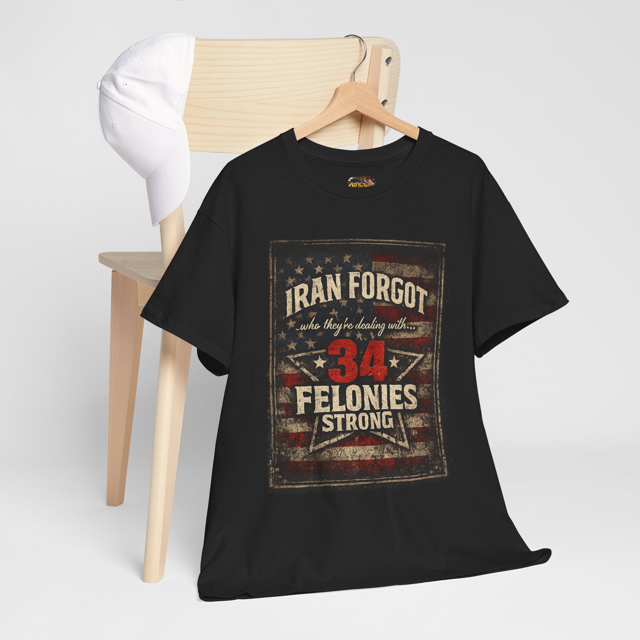 34 Felonies Strong Graphic Tee — Vintage Americana Felon Humor T-Shirt