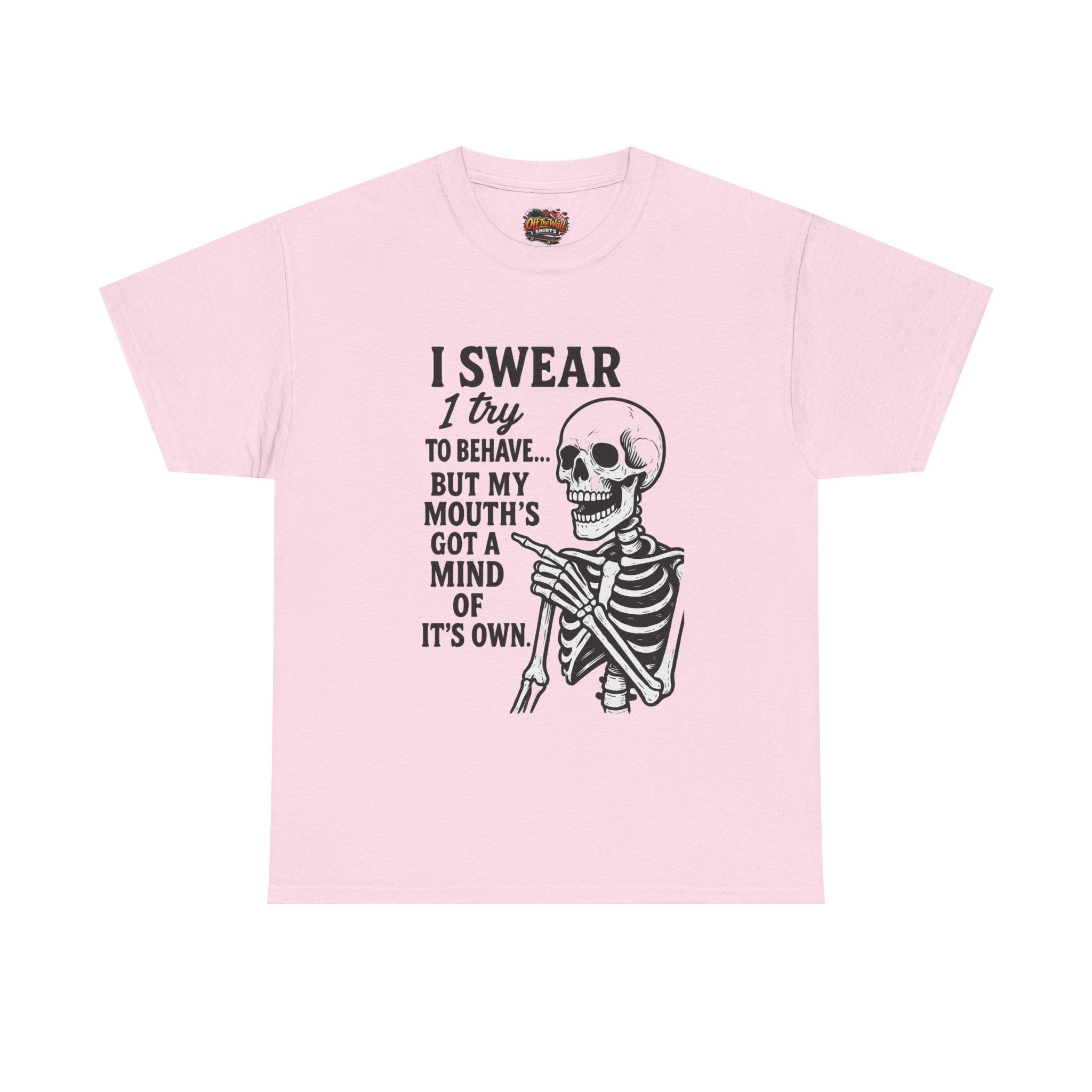 Funny Skeleton Tee, I Swear I Try to Behave T-Shirt, Halloween Shirt, Graphic Tee for Adults, Casual Wear, Gift Idea