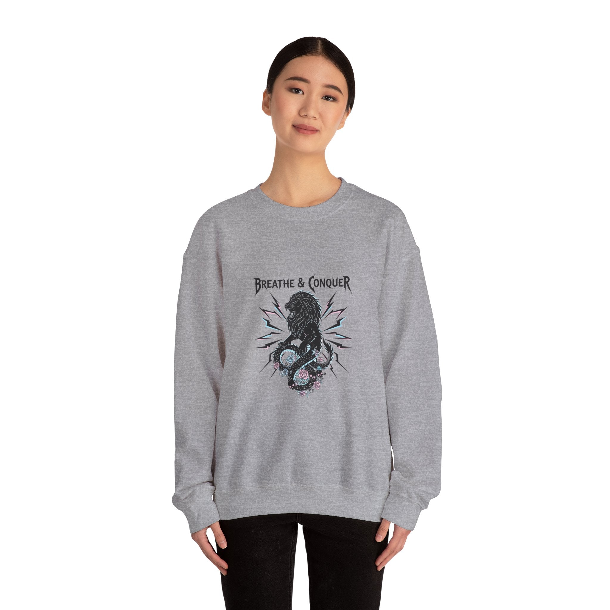 Breathe & Conquer Sweatshirt | metal font shirt, gothic wellness quote