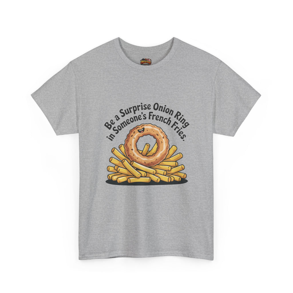 Funny Foodie Tee, Unisex Graphic Tee, Humor Shirt, Gift for Food Lovers, Casual Everyday Wear, Onion Ring Surprise Shirt