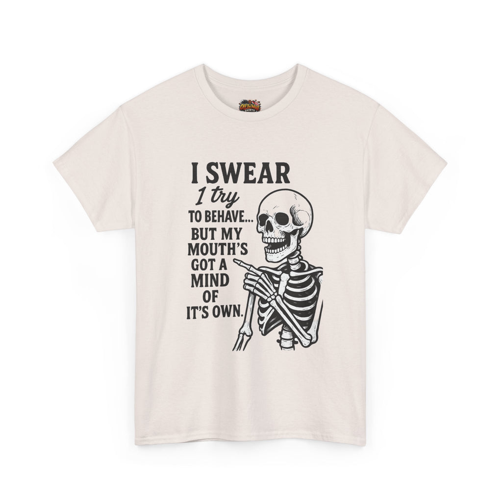Funny Skeleton Tee, I Swear I Try to Behave T-Shirt, Halloween Shirt, Graphic Tee for Adults, Casual Wear, Gift Idea