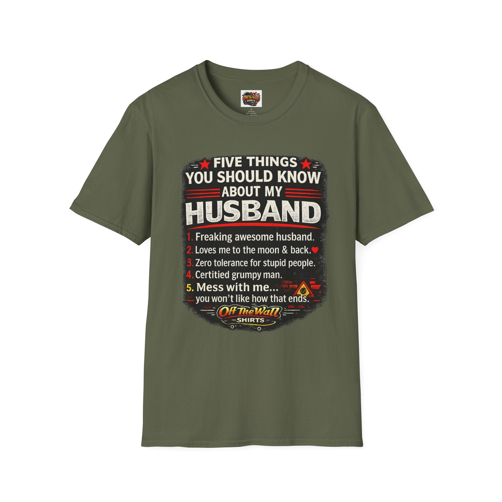 Husband Facts T-Shirt — “Five Things You Should Know About My Husband” Funny Gift Tee