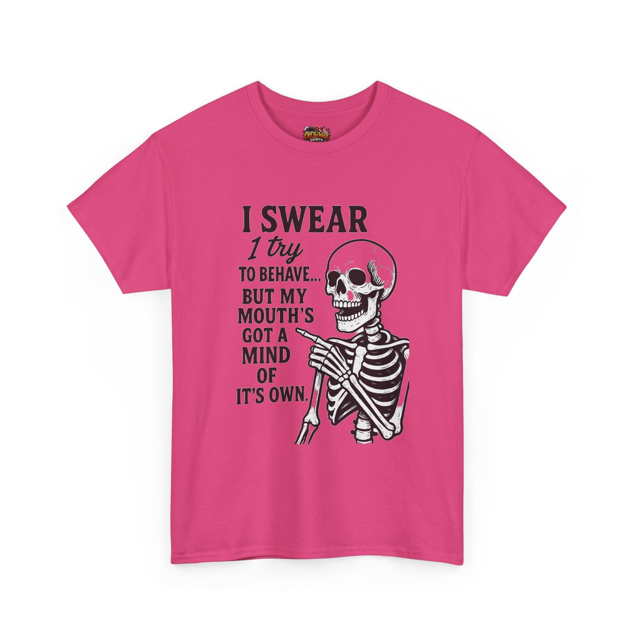 Funny Skeleton Tee, I Swear I Try to Behave T-Shirt, Halloween Shirt, Graphic Tee for Adults, Casual Wear, Gift Idea